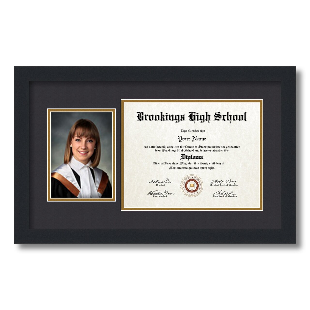 ArtToFrames 8.5x11 inch Diploma Frame with 6" x 8" Inch Image Opening - Framed with Black and Gold Mats, Comes with Regular Acrylic and Sawtooth Hanger for Wall Hanging (DT-8.5x11)